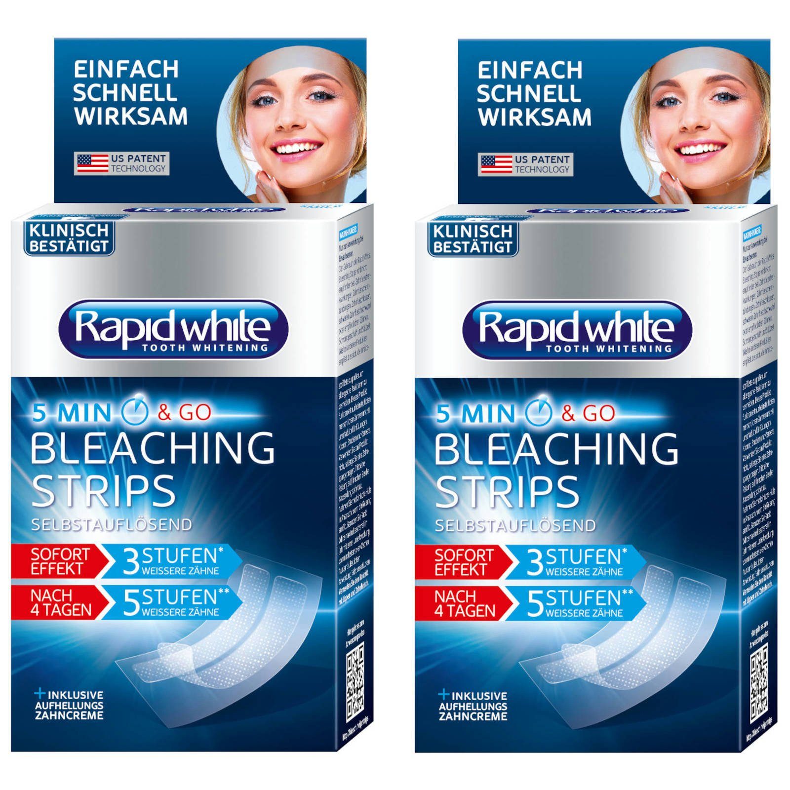 Rapid white Zahnbleaching-Kit Zahnaufhellung Express Bleaching Strips Zahnweiß weiße Zähne 2er Set