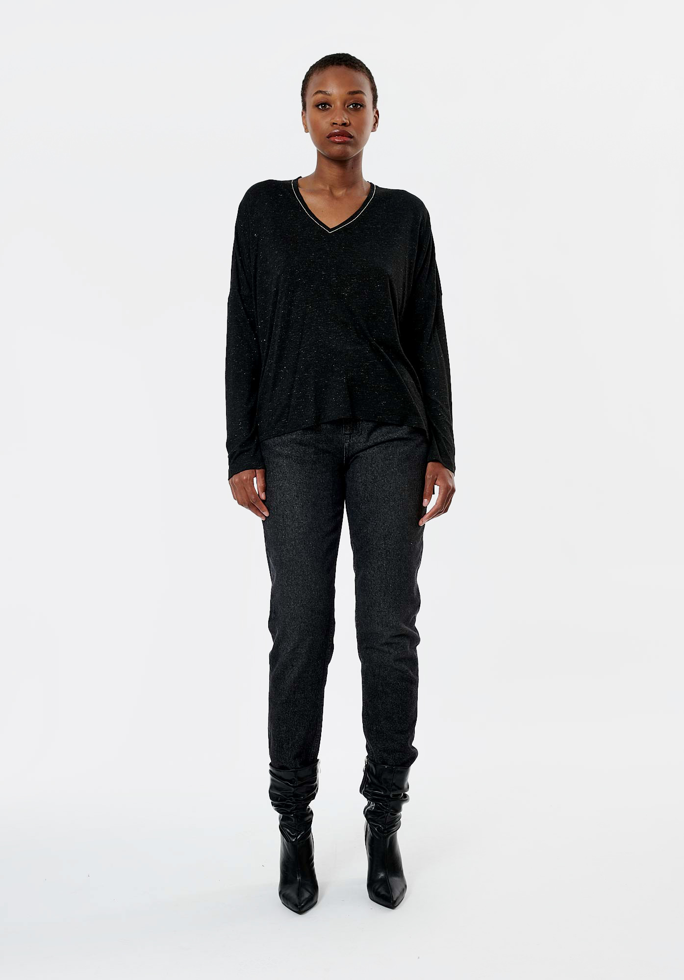 LUCHA  T-shirt noir pailleté femme