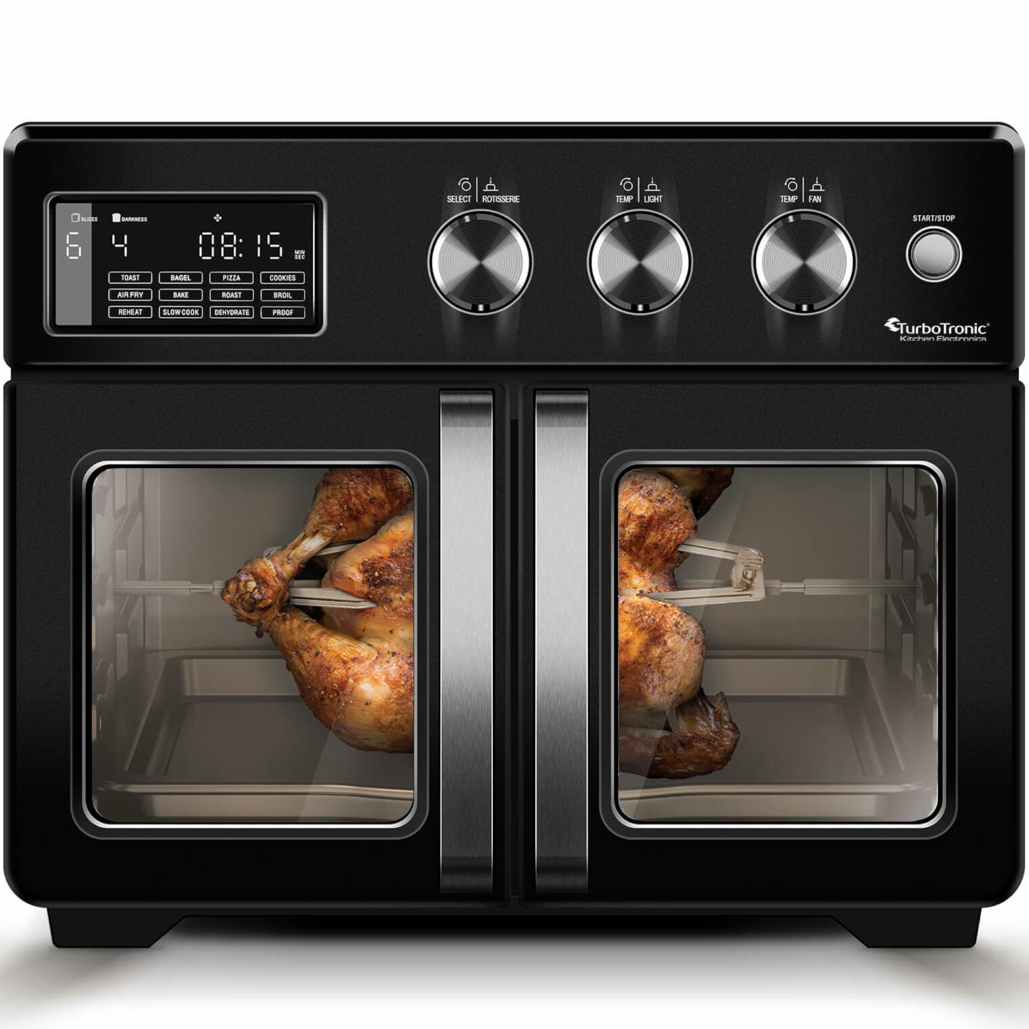 TurboTronic by Z-Line Minibackofen Heißluftofen 32L mit Drehspieß Umluft, Power Heissluftfritteuse Airfryer ab 25°C