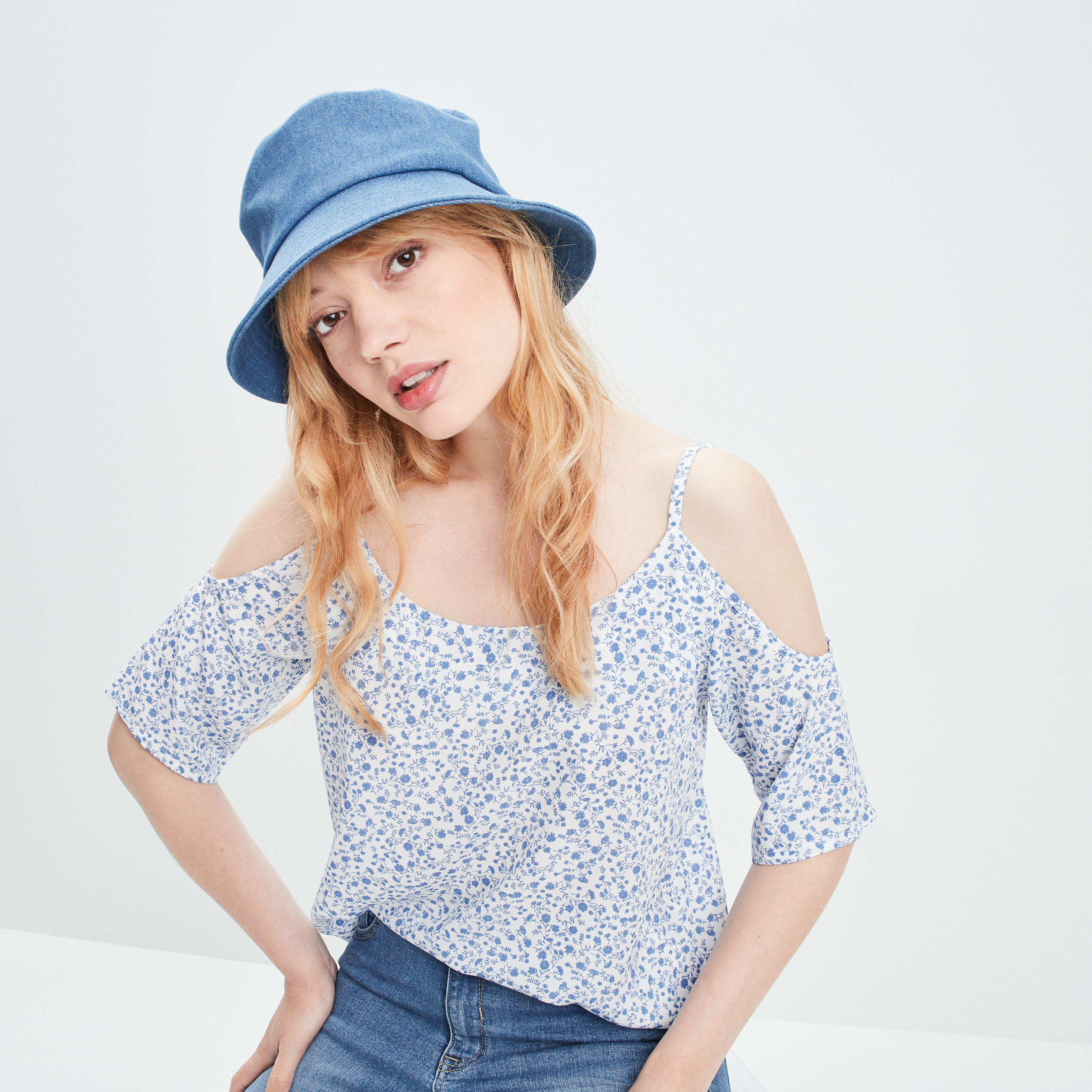 Blouse épaules dénudées bleu femme | La Halle
