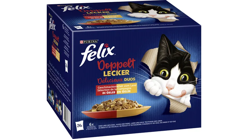 PURINA FELIX Doppelt Lecker in Gelee Geschmacksvielfalt vom Land Katzennassfutter 2.04 kg