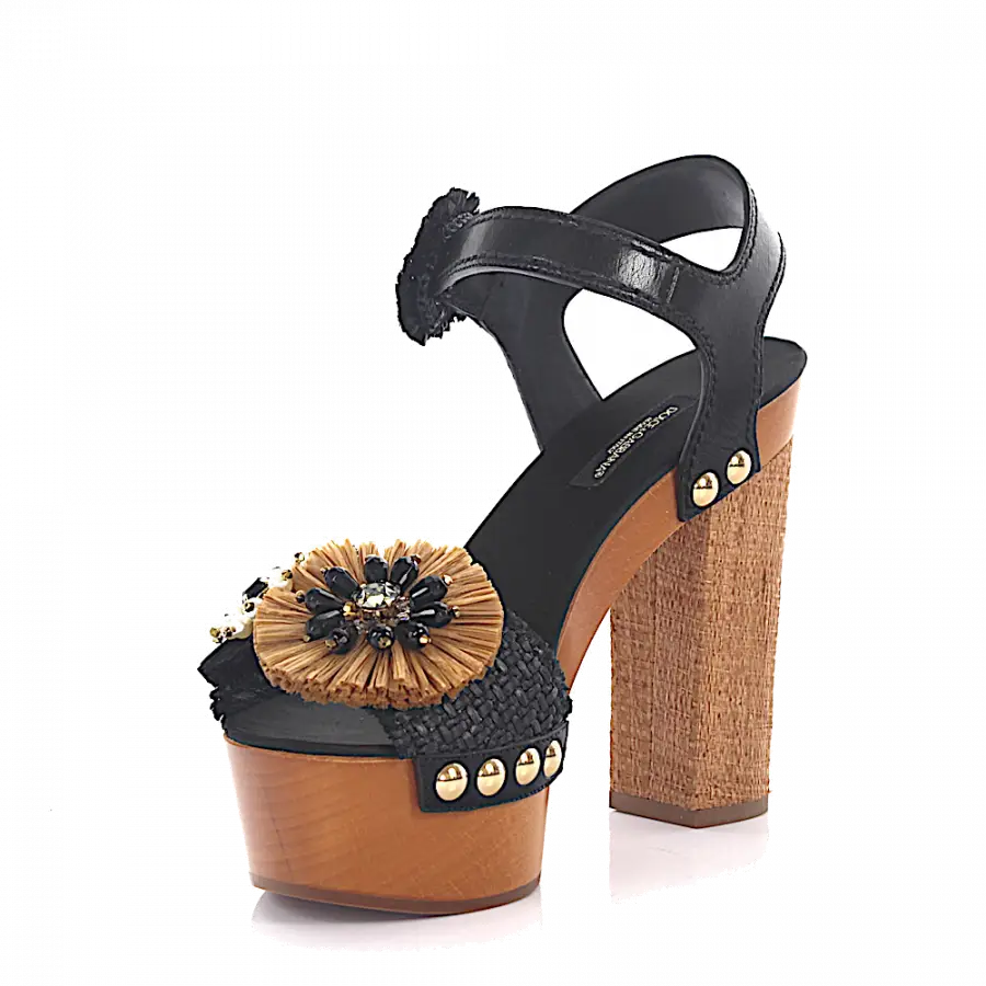 Dolce & Gabbana - Plateausandalen Nieten Schmuckstein schwarz braun - schwarz