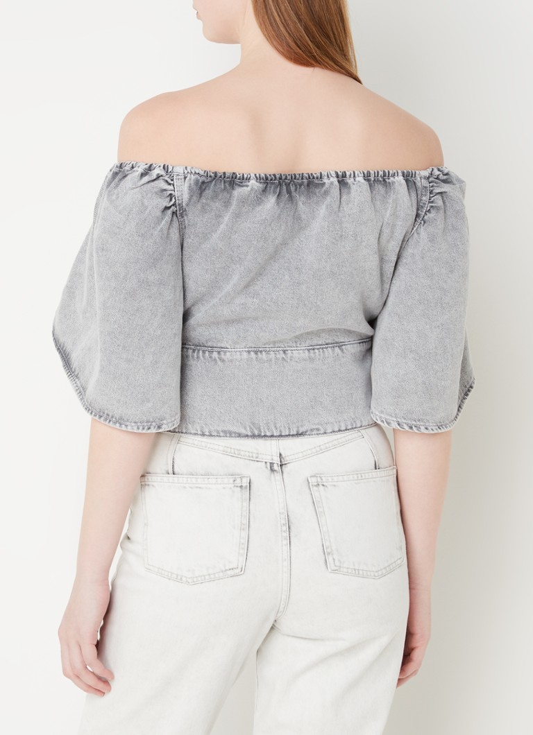 Bluză IRO din denim cu umerii goi și nasturi decorativi