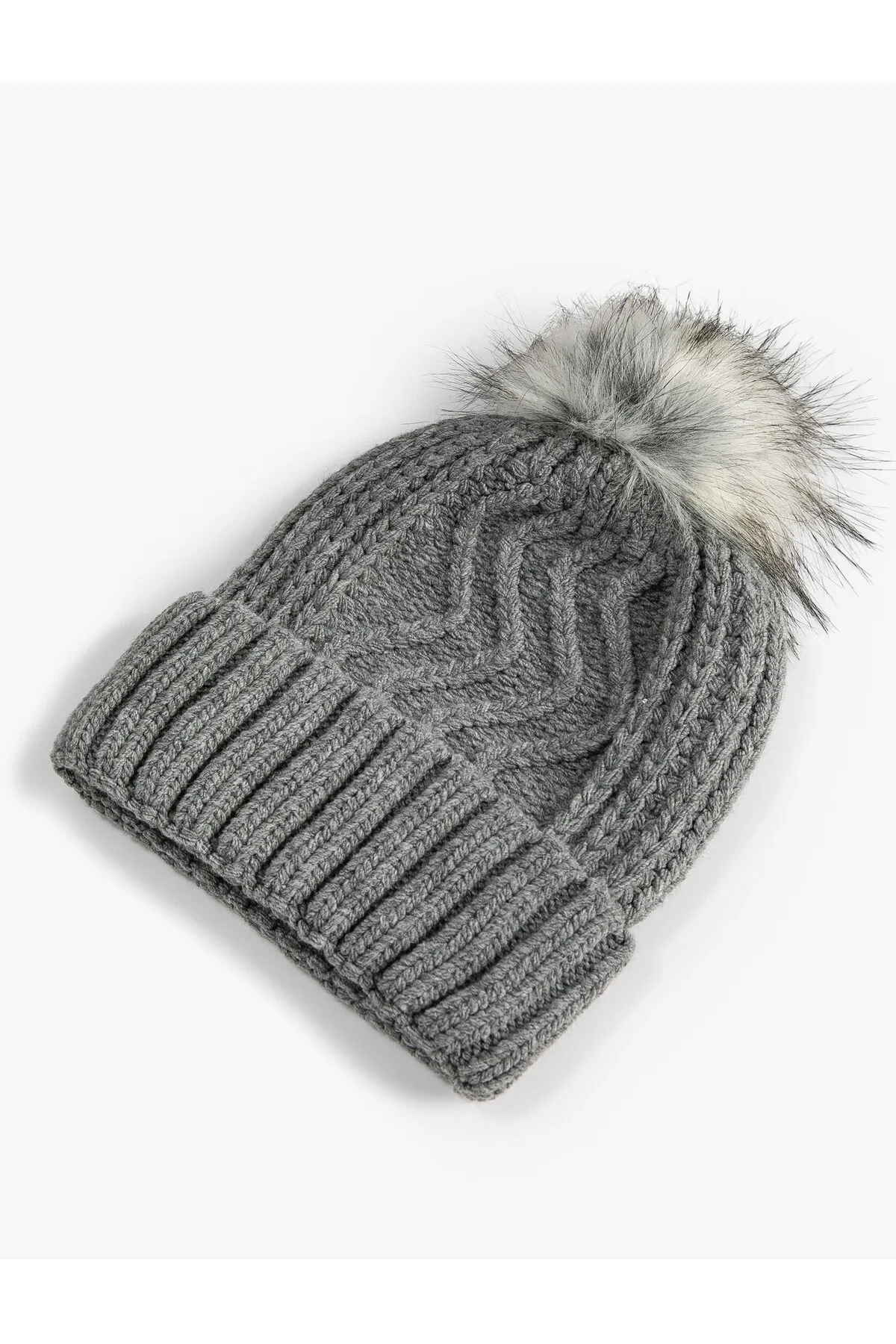 Koton  Gestrickte Baskenmütze mit Plüschbommel