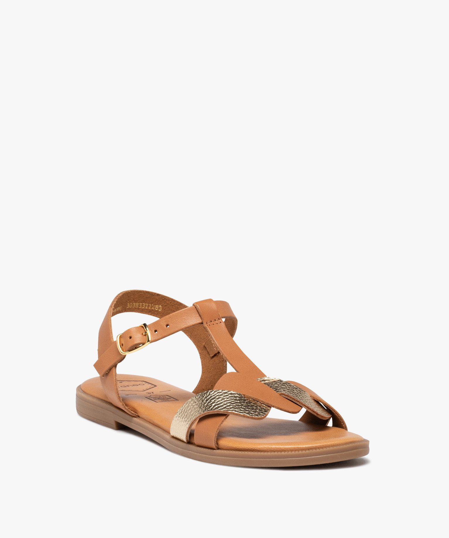 Sandales femme plates dessus cuir détails métal - Tanéo marron | GEMO