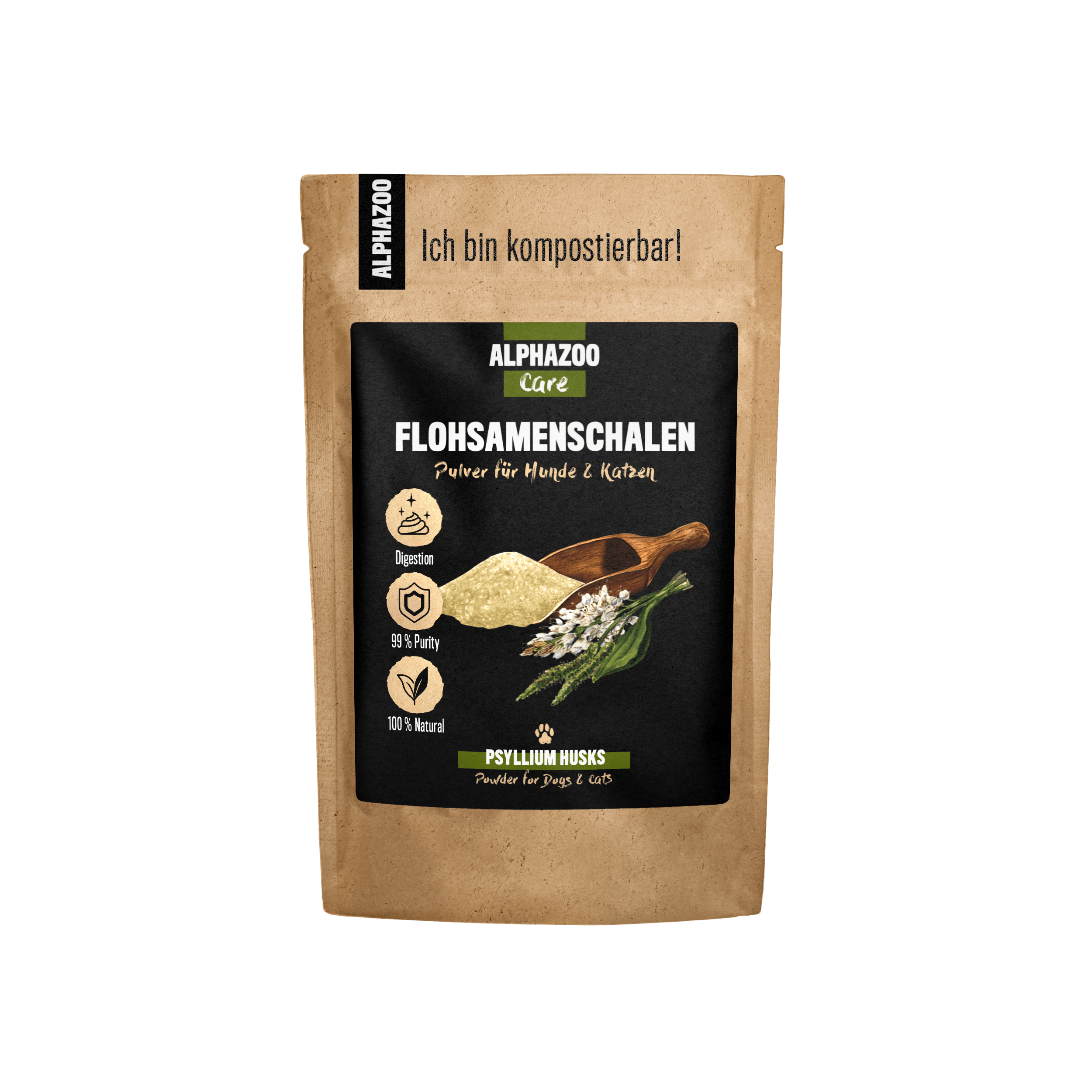 ALPHAZOO Ergänzungsfutter & Aufzucht ALPHAZOO Flohsamenschalen gemahlen für Hunde und Katzen 250 g