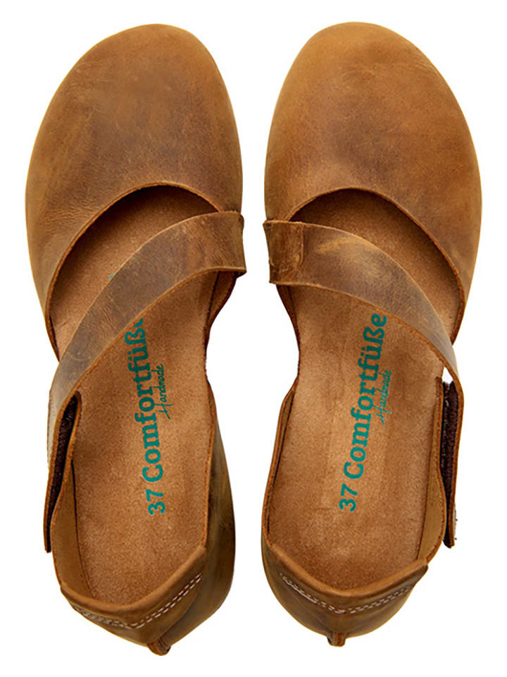 Comfortfusse Leder-Ballerinas in Hellbraun günstig kaufen