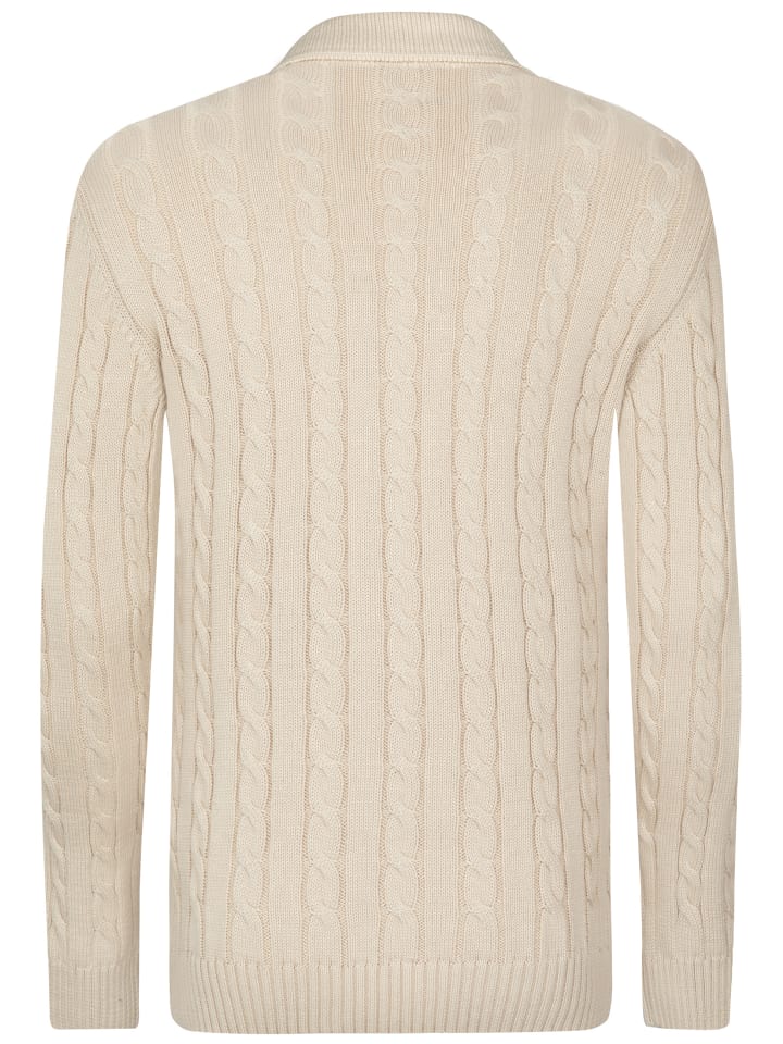 Felix Hardy Grobstrick Zopfmuster Langarm Polo Pullover in Beige günstig kaufen