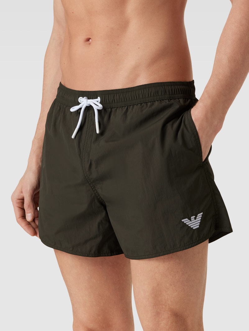 Badehose mit Label-Stitching Modell 'Basic' in dunkelgrau