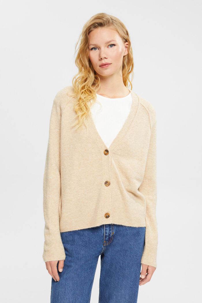 Mit Wolle: Cardigan mit V-Ausschnitt