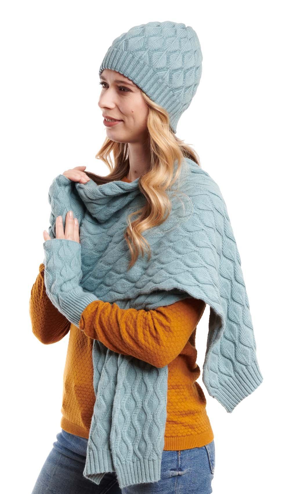 Hilltop Strickmütze Winterset für Damen aus Schal, Mütze und Handwärmer