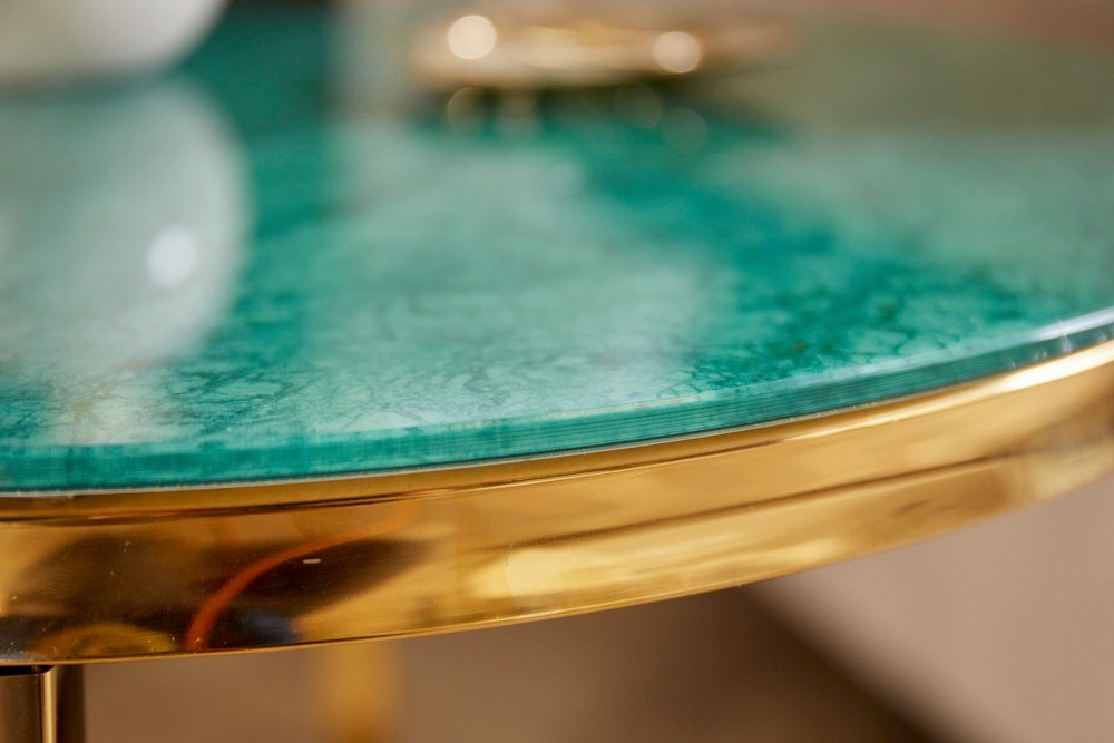 riess-ambiente Beistelltisch BOUTIQUE 50cm türkis / gold (Einzelartikel, 1-St), Wohnzimmer · Kristallglas · Metall · rund · Marmor-Dekor · Barock