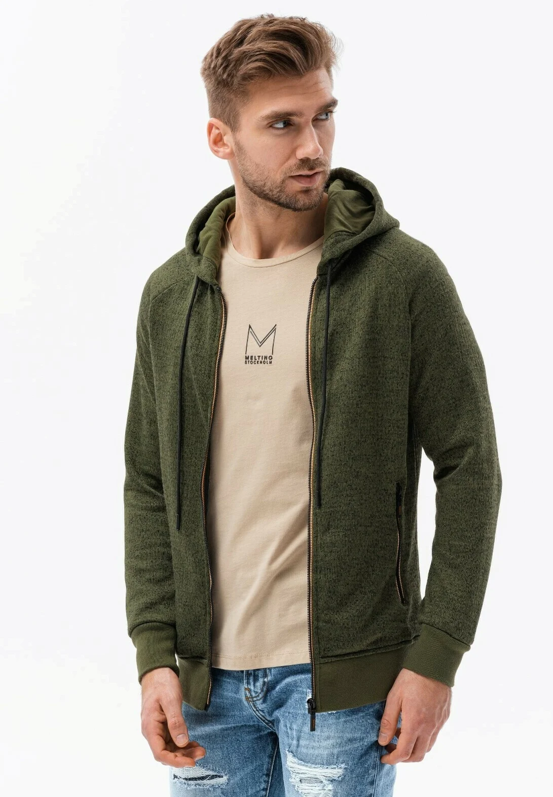 Sudadera con capucha y cremallera ombré