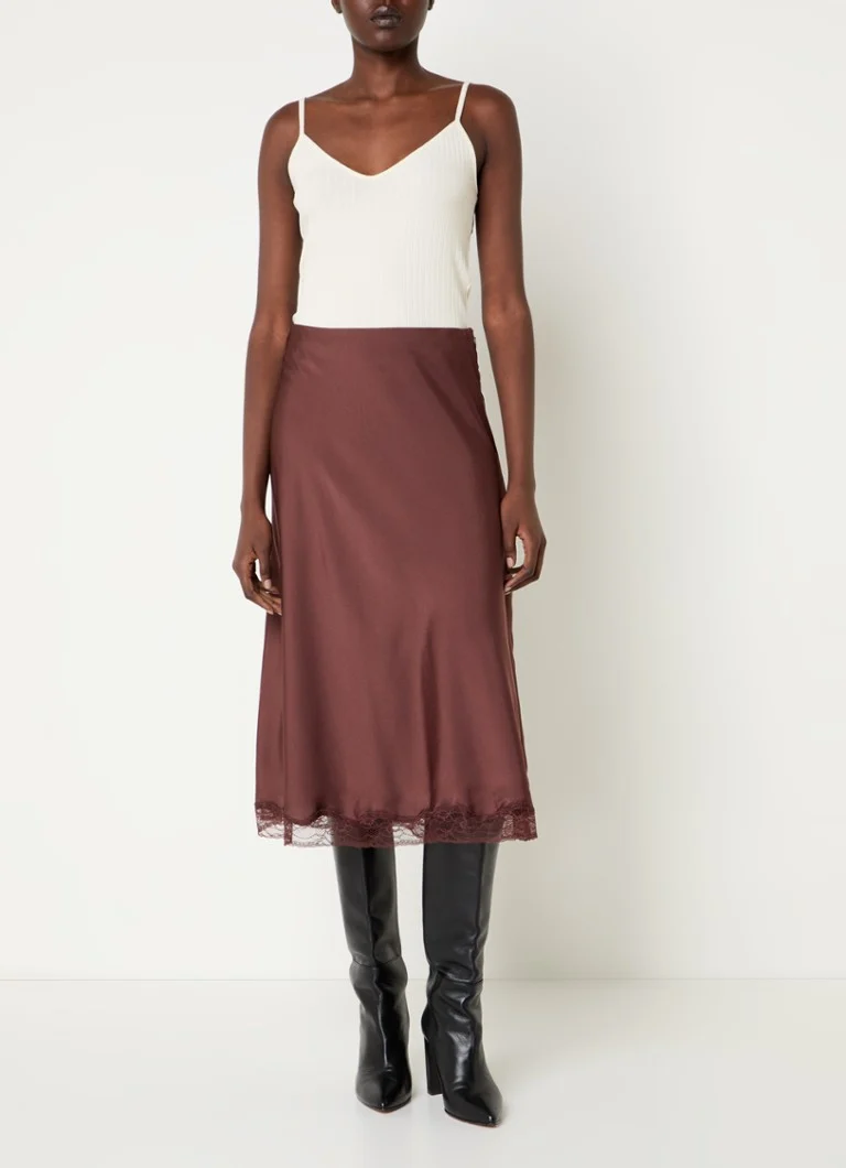 jupe midi en satin Cycla de ba&sh avec détails en dentelle