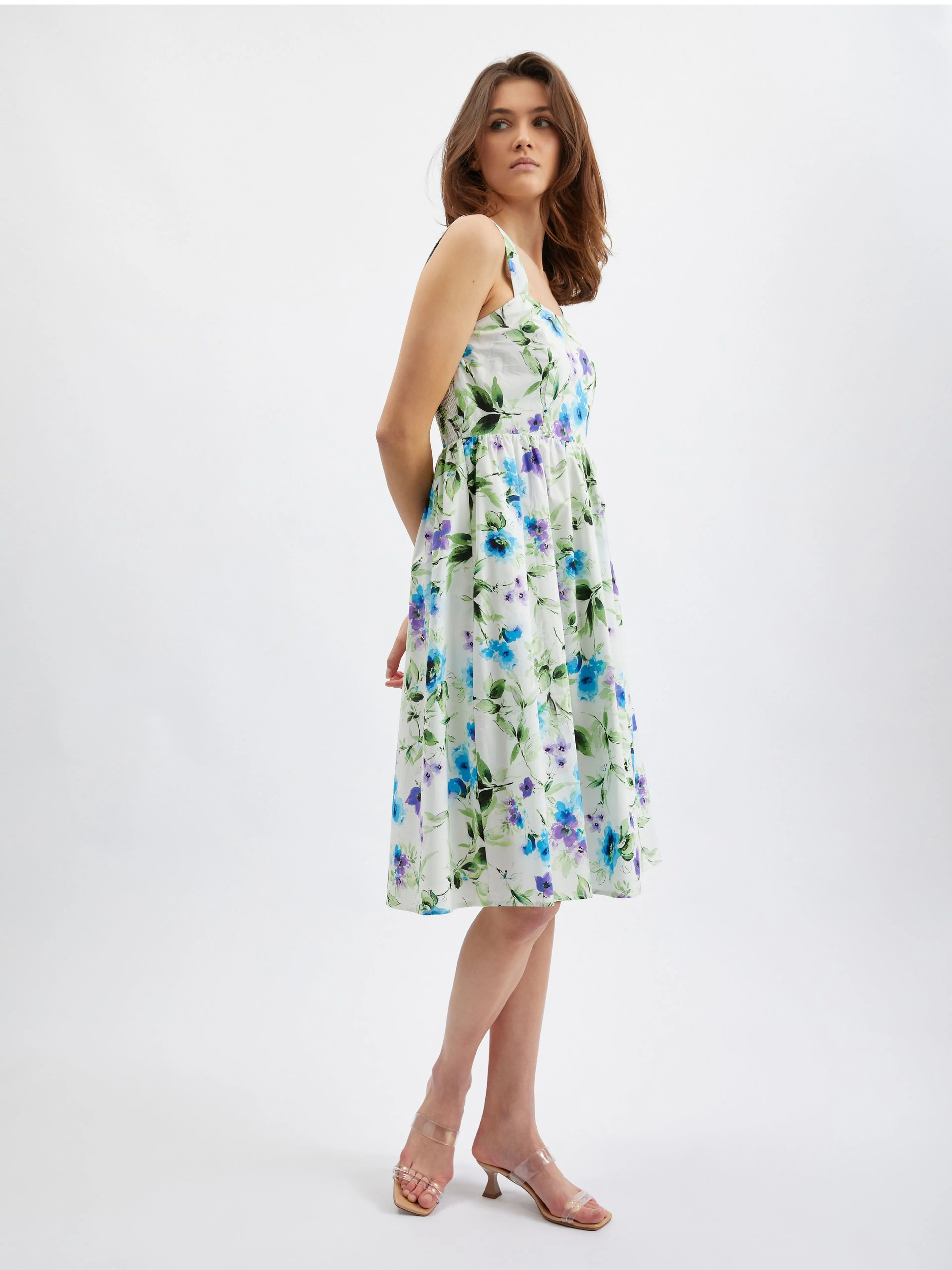 Blau- und cremefarbenes geblümtes Damenkleid ORSAY
