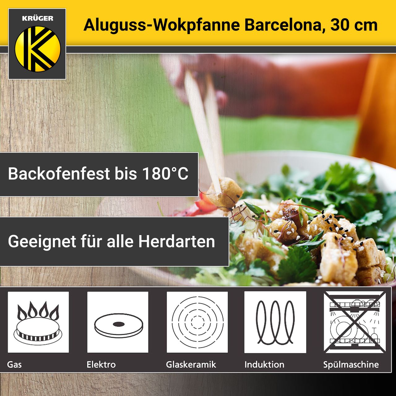 Karl Krüger Aluguss Wok-Pfanne BARCELONA, 30 cm
