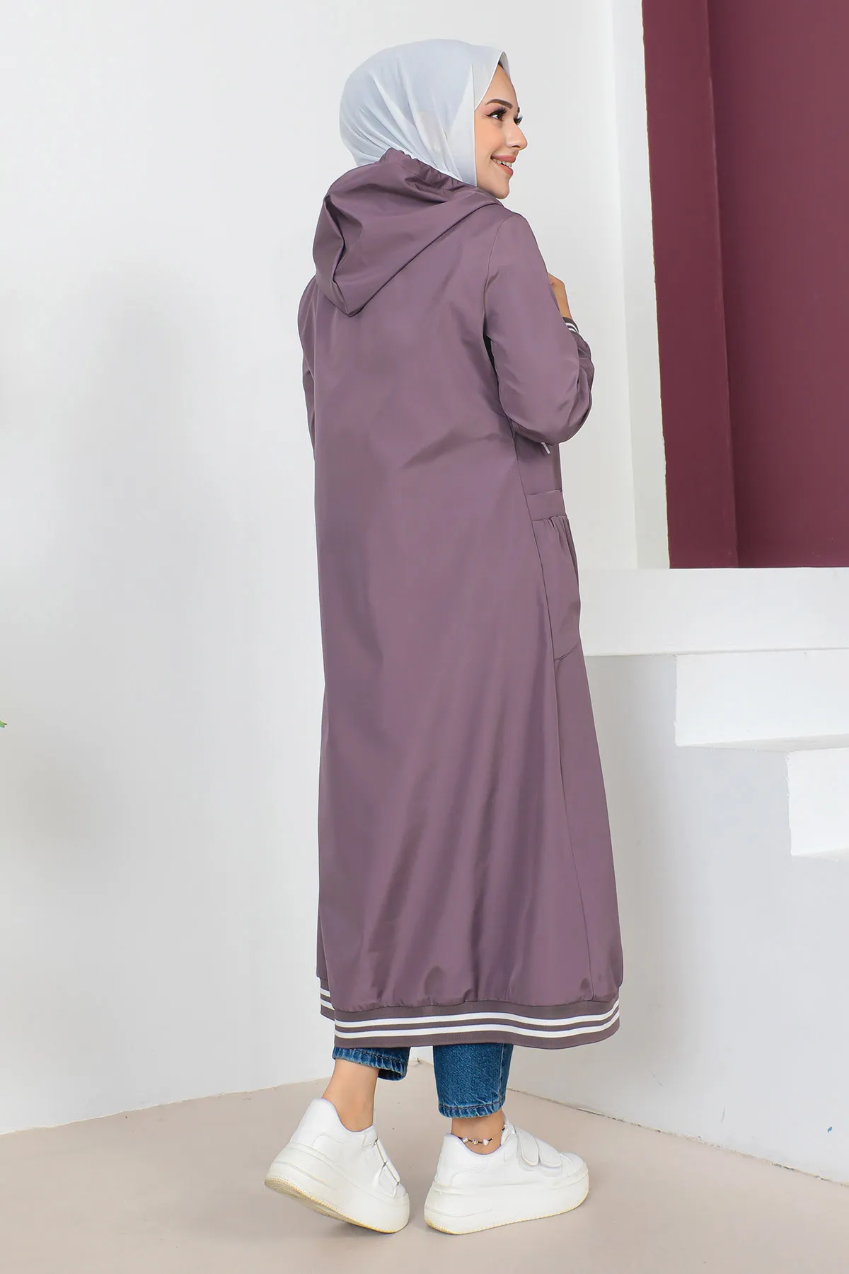 Tesettür Dünyası  Gerippter Trenchcoat TSD230638 Lila