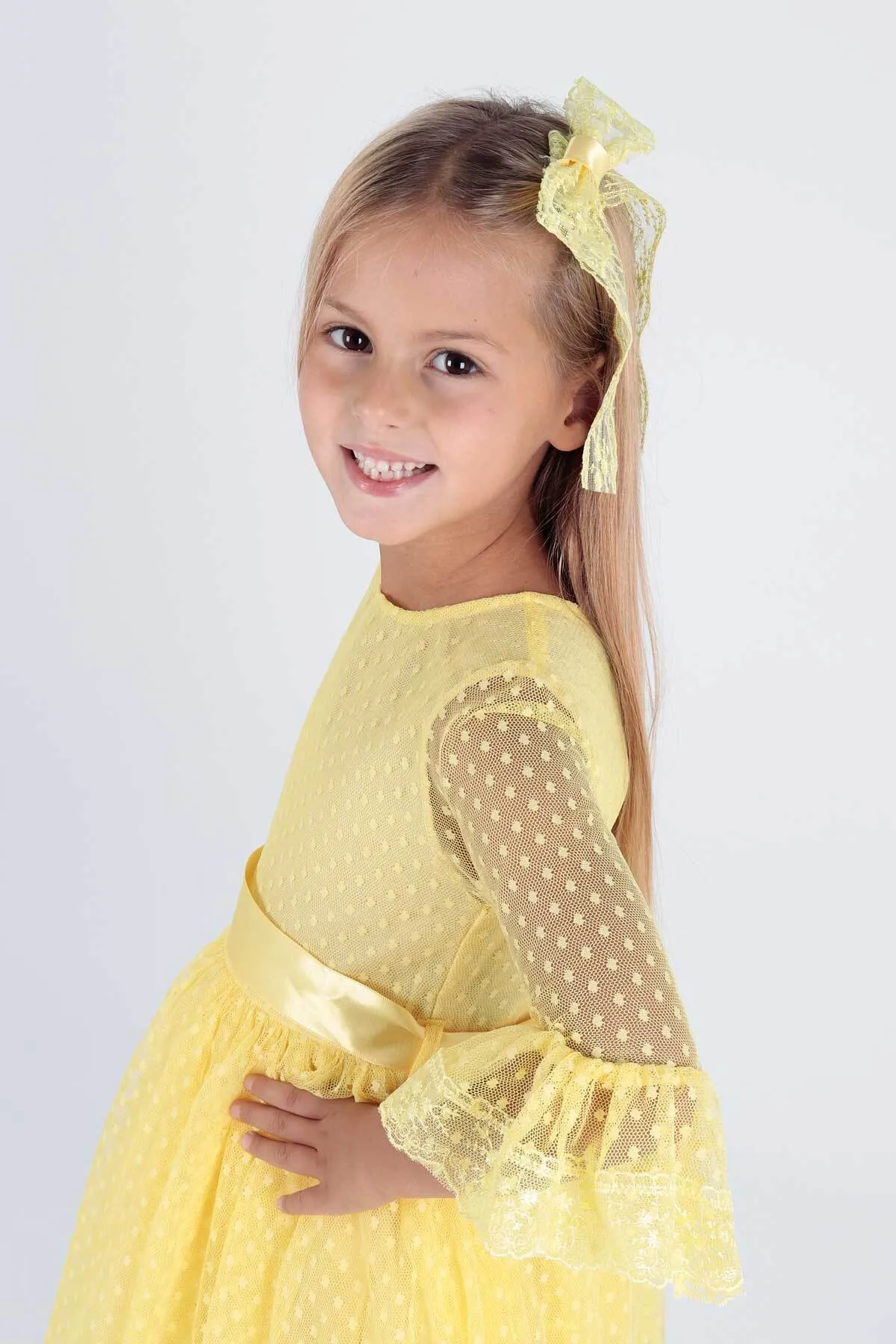 AHENGİM  Trendiges Abendkleid für Mädchen mit Schnalle und Tüllspitze Ak2209