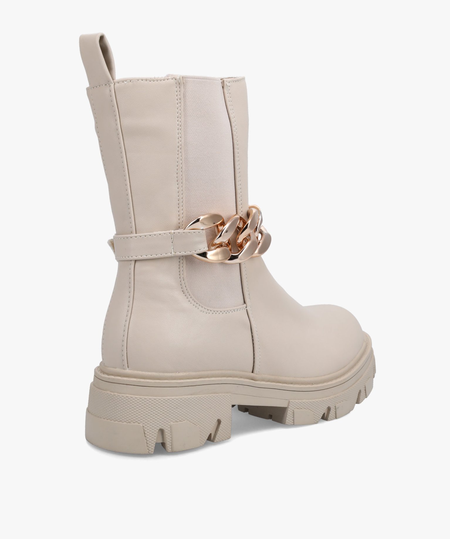 Boots femme à semelle crantée et chaine décorative – Cl... ecru | GEMO