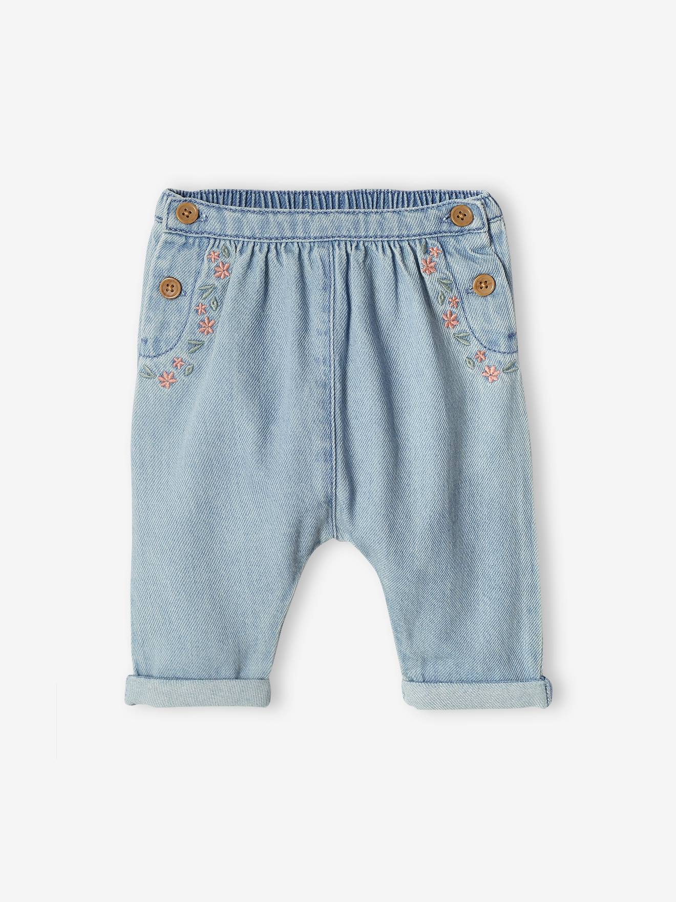 Sarouel brodé bébé en denim denim bleached