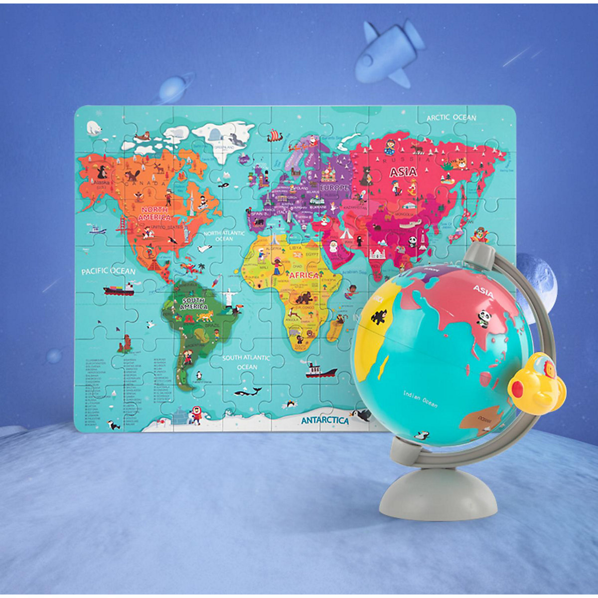 Puzzle Weltkarte mit Globus zum Aufbewahren
