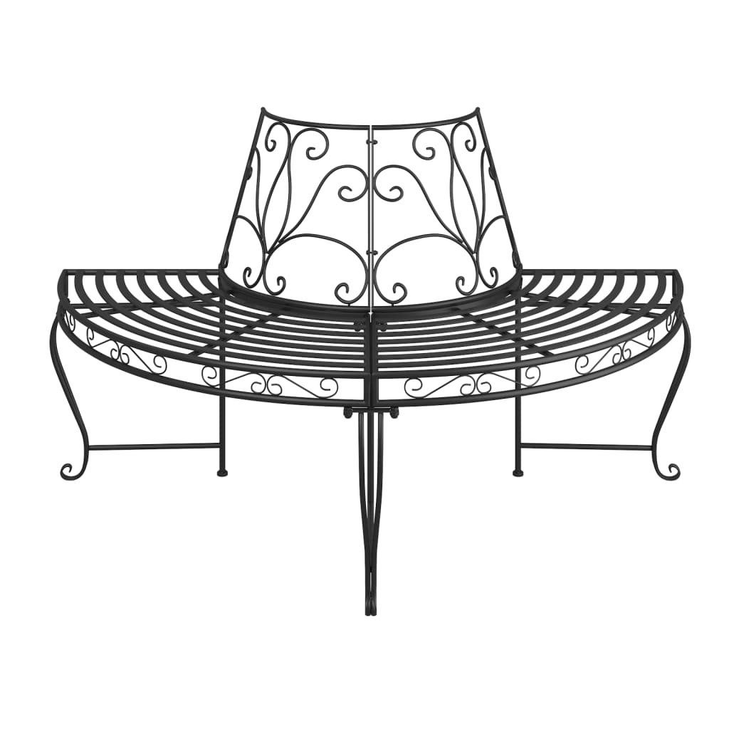 vidaXL Gartenbank Baumbank Halbrund Ø160 cm Schwarz Stahl (1-St)