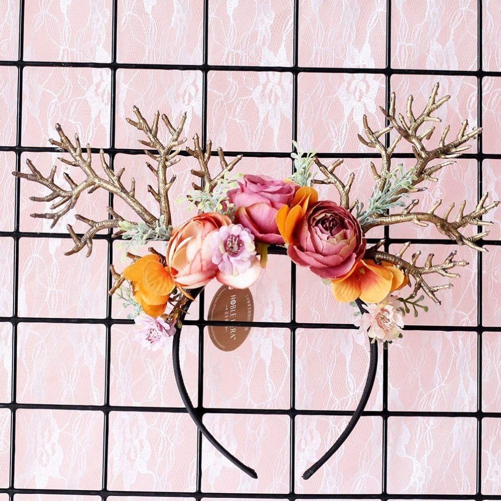 Jormftte Haarband Rentierstirnband mit Blumen,Hirsch