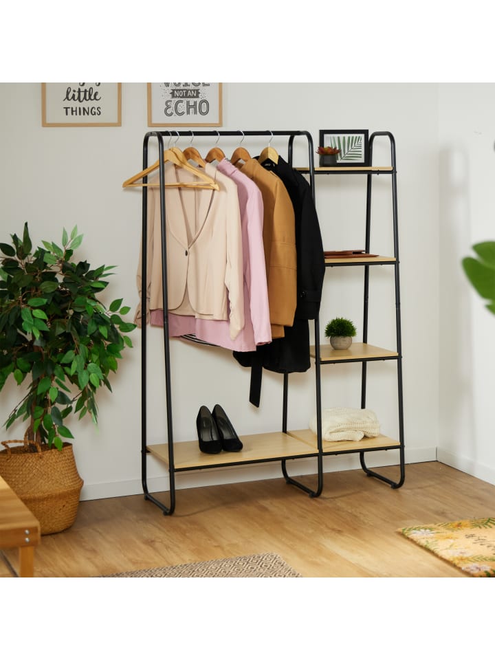 relaxdays Garderobe in Schwarz/ Natur - (B)100 x (H)150 x (T)41 cm günstig kaufen onesize
