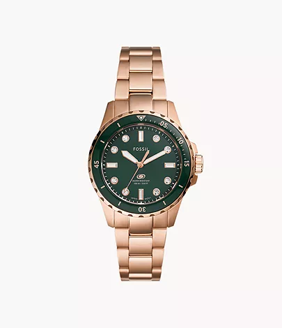 Fossil Uhr Fossil Blue Dive 3-Zeiger-Werk Edelstahl roségoldfarben