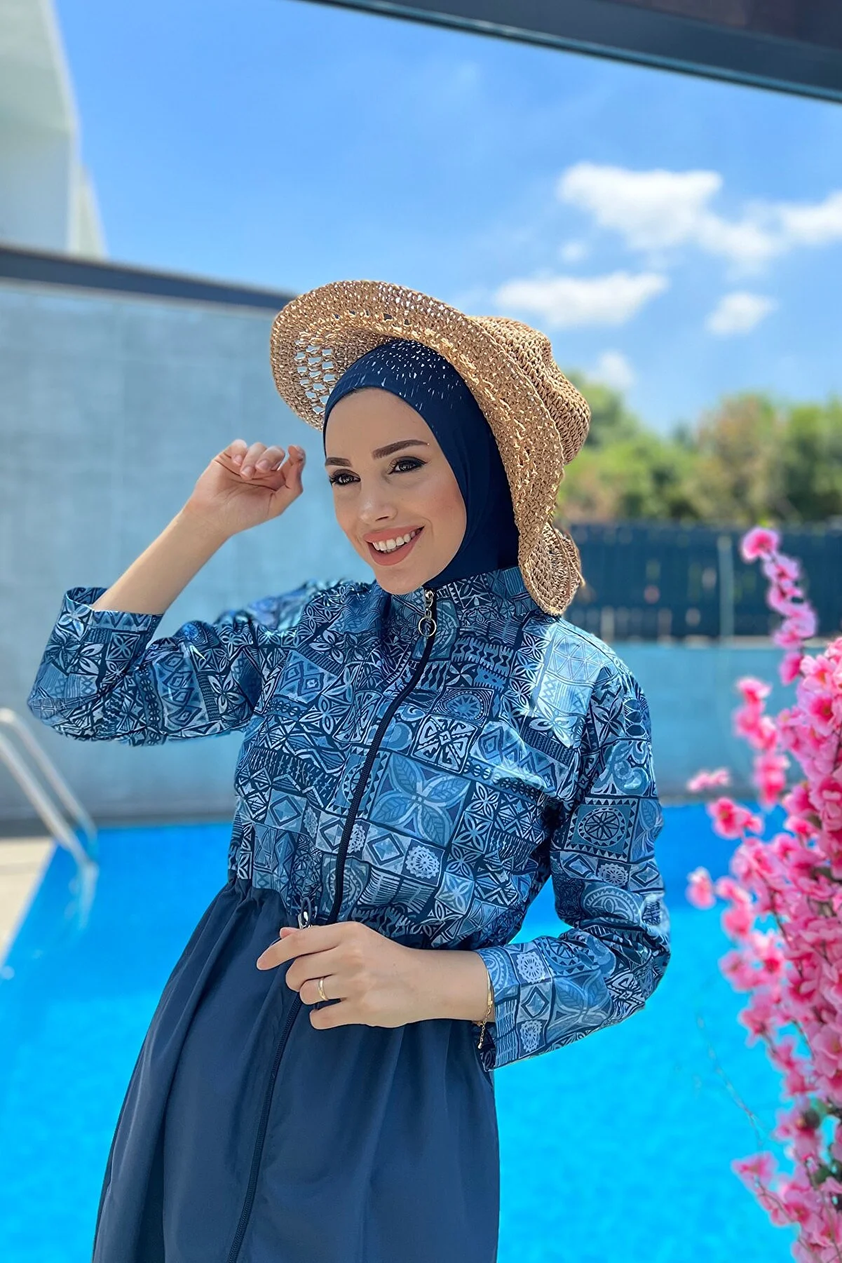 Remsa Mayo  Vollständig bedeckter Hijab-Badeanzug mit Fallschirmmuster, Fliesenmuster R040 Rabia