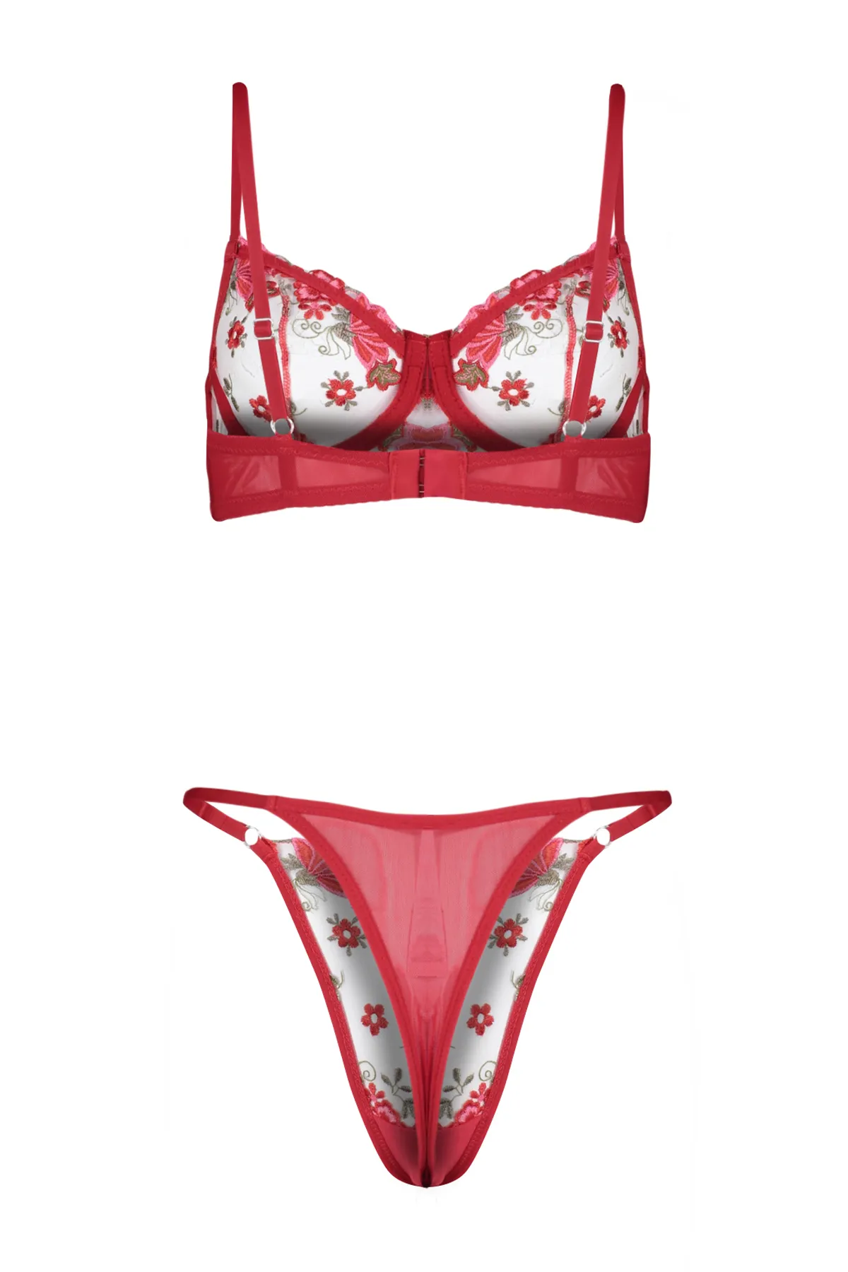 Trendyol Collection  Rotes, gestricktes Dessous-Set ohne Kappe aus Brode mit Blumenmuster und Seilträgern THMSS24CC00011