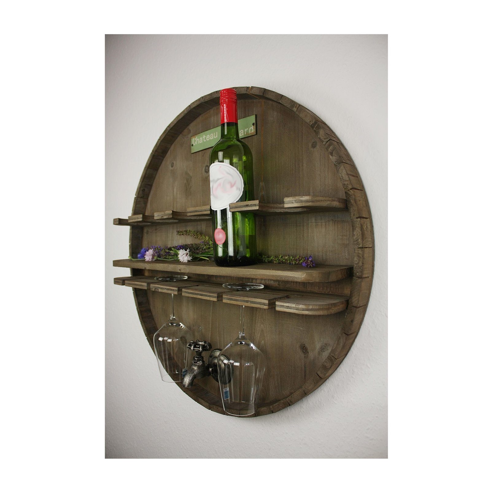 HTI-Line Weinregal Wandbar Weinfass Likörbar Grappabar Weinbar, Weinhalter Holz Flaschenregal Vintage