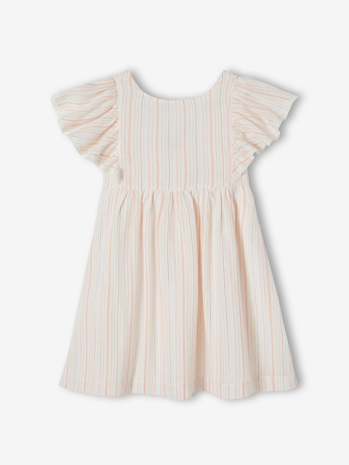 Robe cérémonie rayée fil brillant fille écru