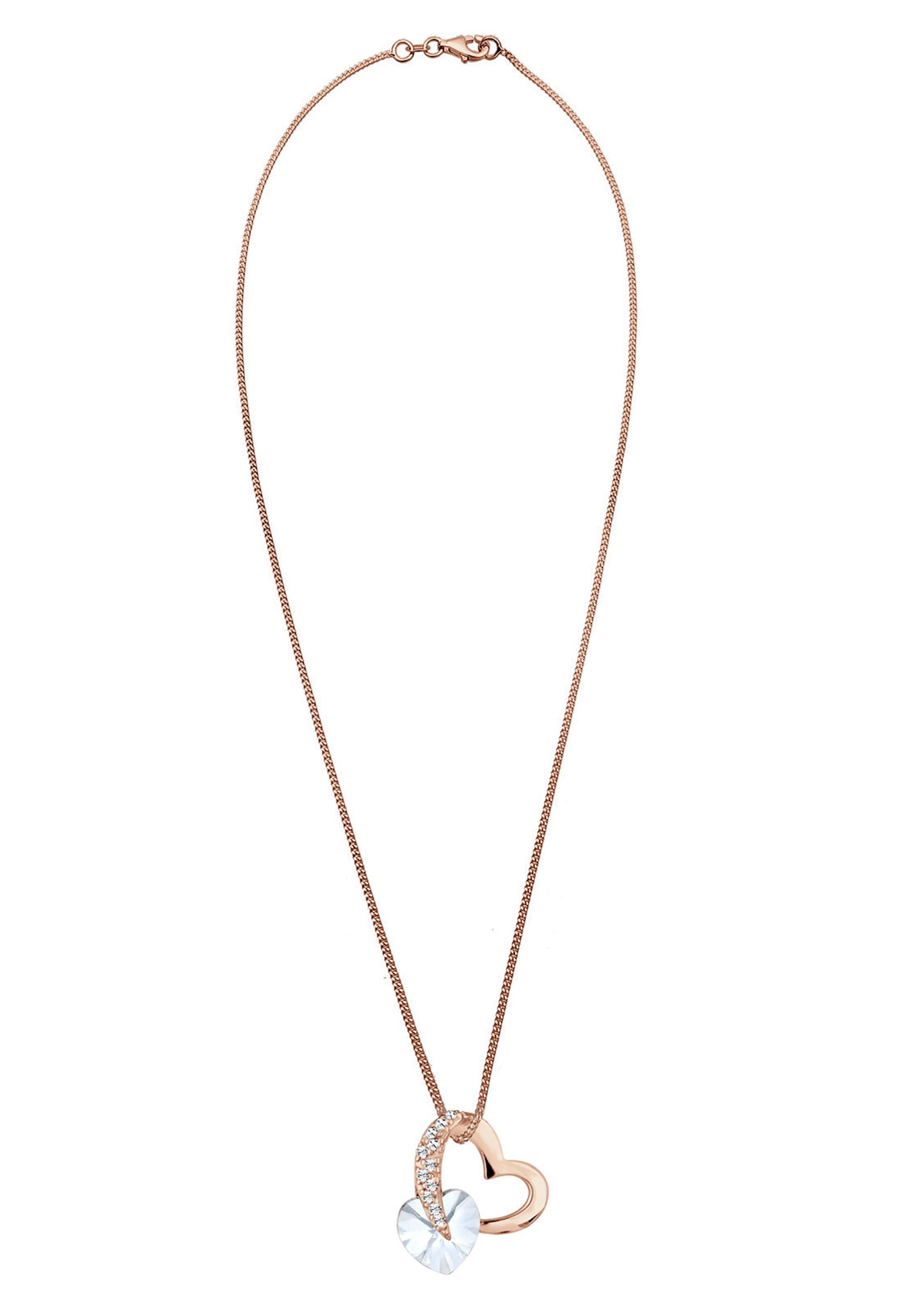 Colgante Elli para mujer con símbolo de corazón y cristales en plata de ley 925 chapada en oro rosa.