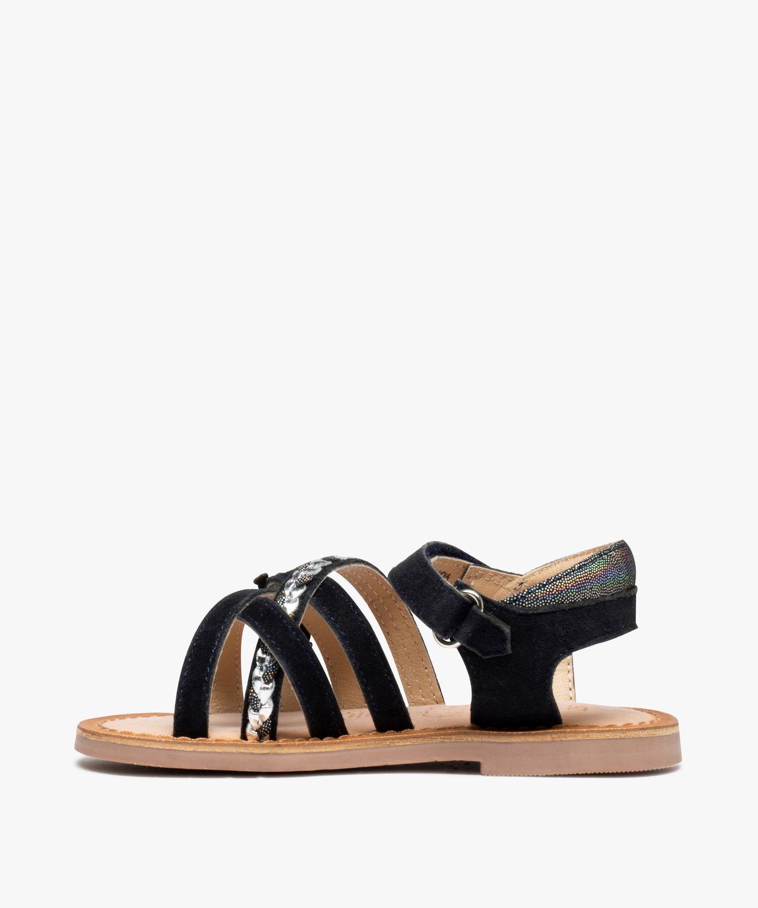 Sandales filles à brides entrelacées en cuir et à scratch... marine | GEMO