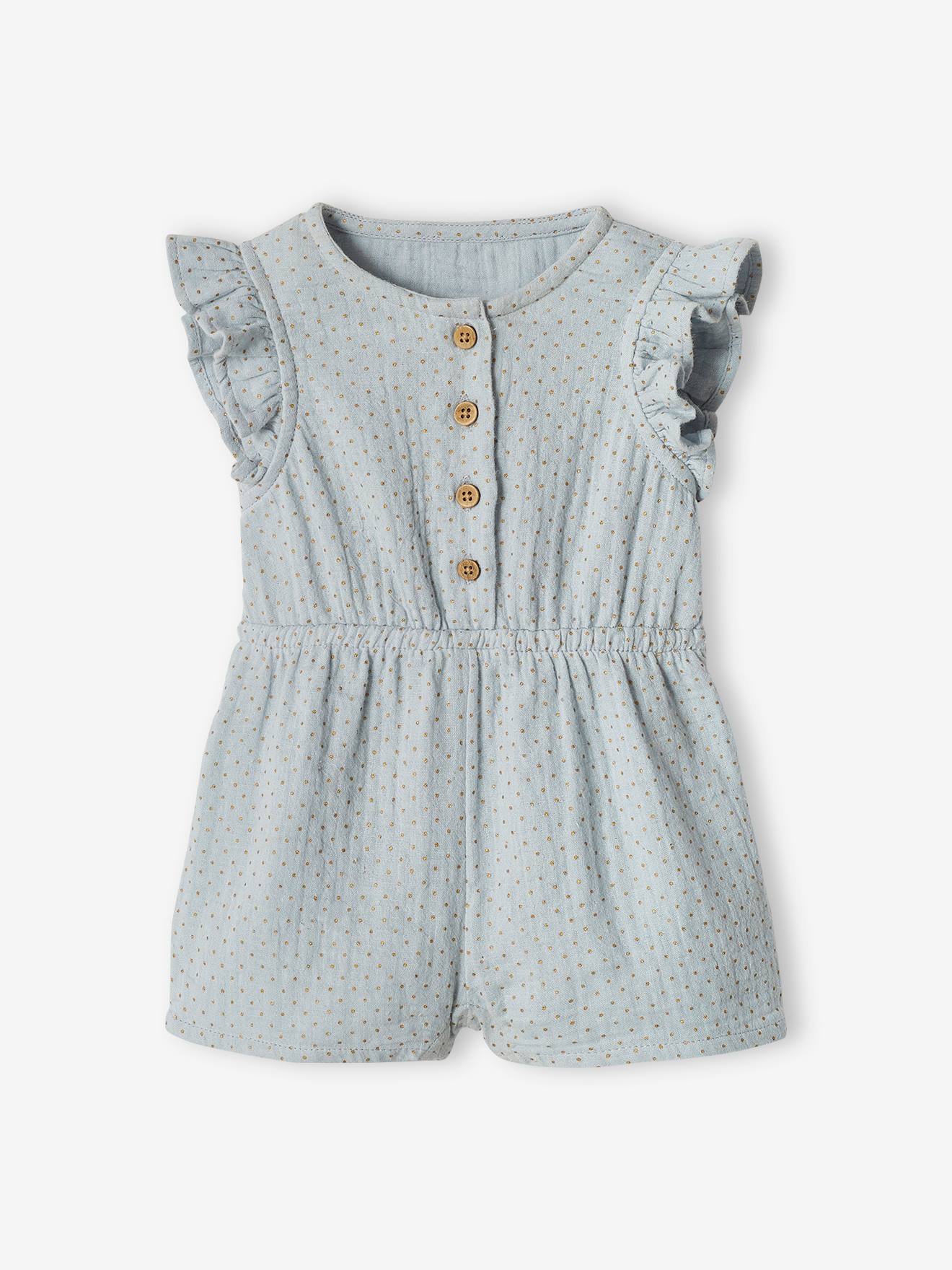Combi-short en gaze de coton bébé terracotta imprimé