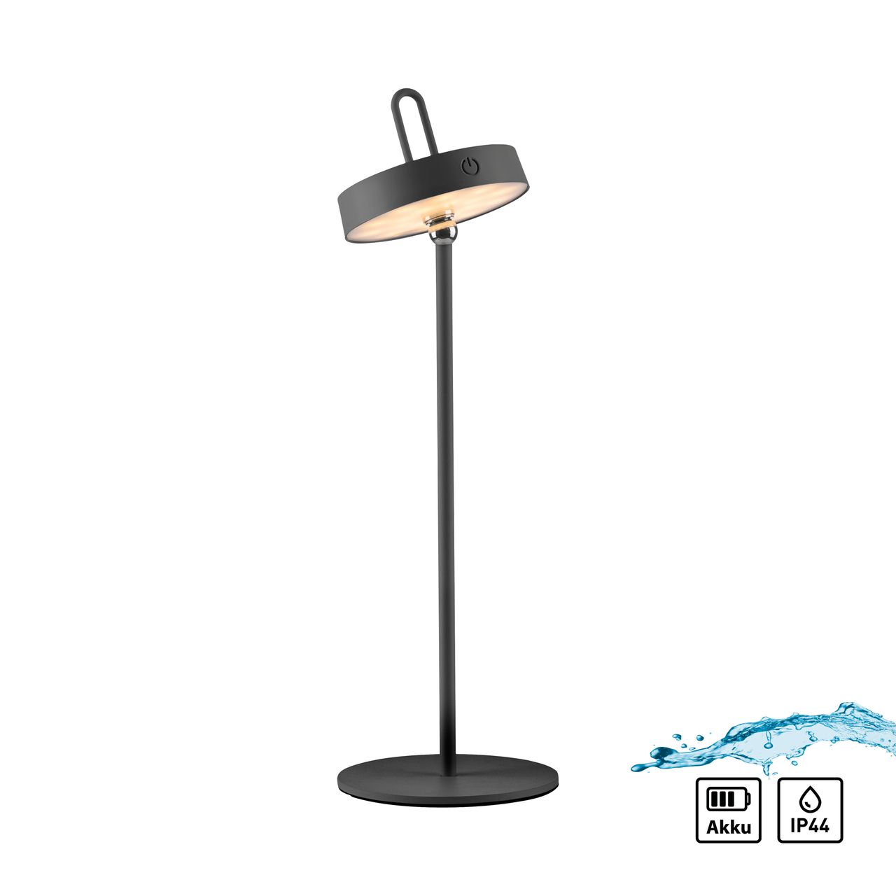 JUST LIGHT Akku Tischleuchte AMAG, 1x LED-Board/1,50Watt/2700Kelvin, IP44, Schwarz