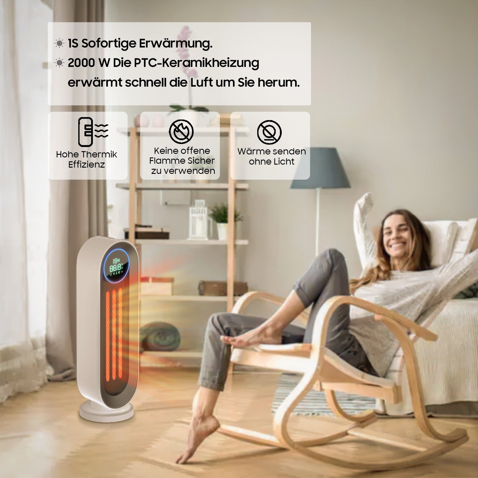 iceagle Heizlüfter HeizlüFter Energiesparend Keramik Mit Fernbedienung 2000W 12h Timer