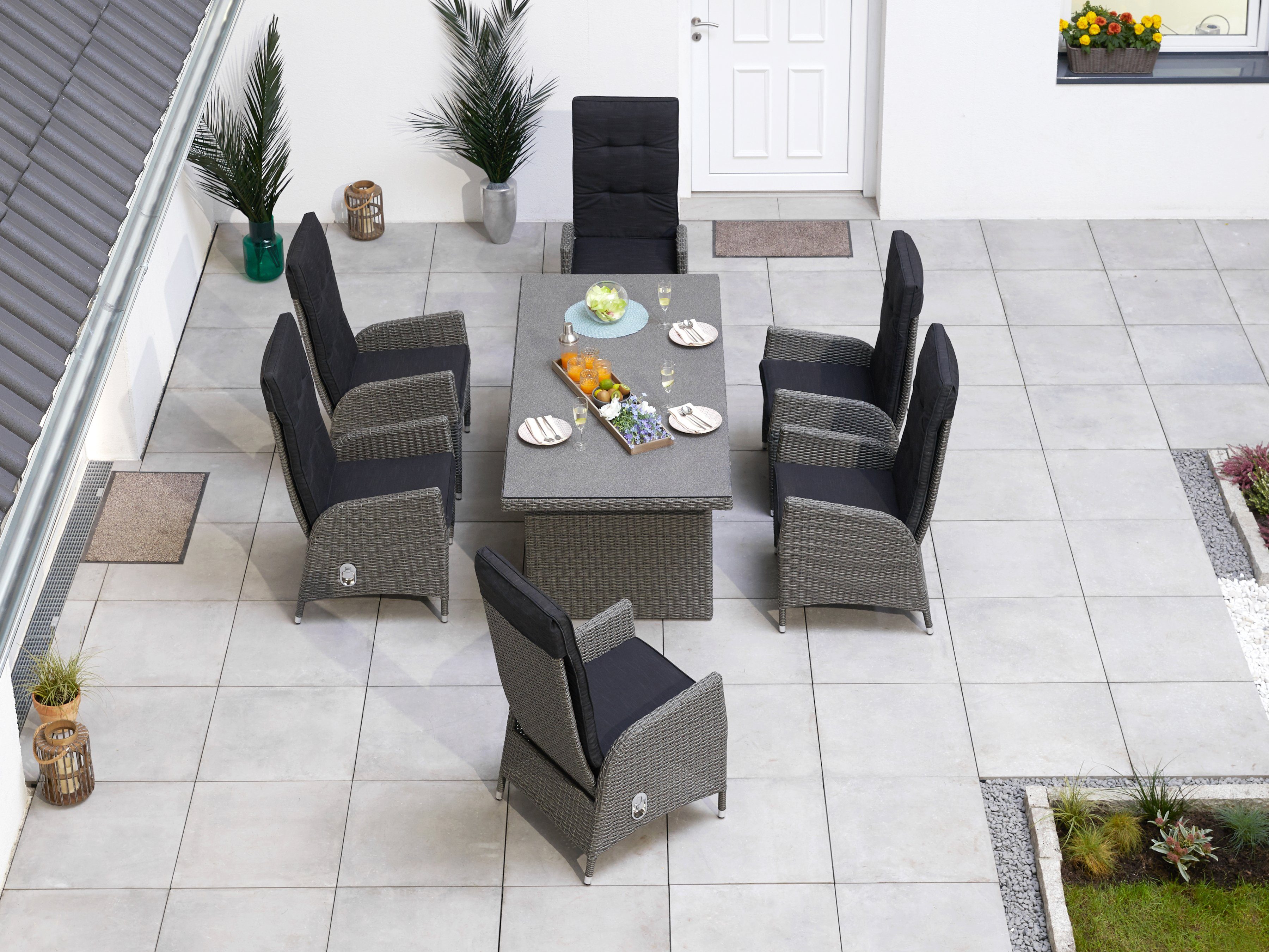 KONIFERA Garten-Essgruppe Brisbane, (13-tlg), 6 Sessel, Rückenlehne verstellbar, Tisch 92x192 cm, Alu/Polyrattan