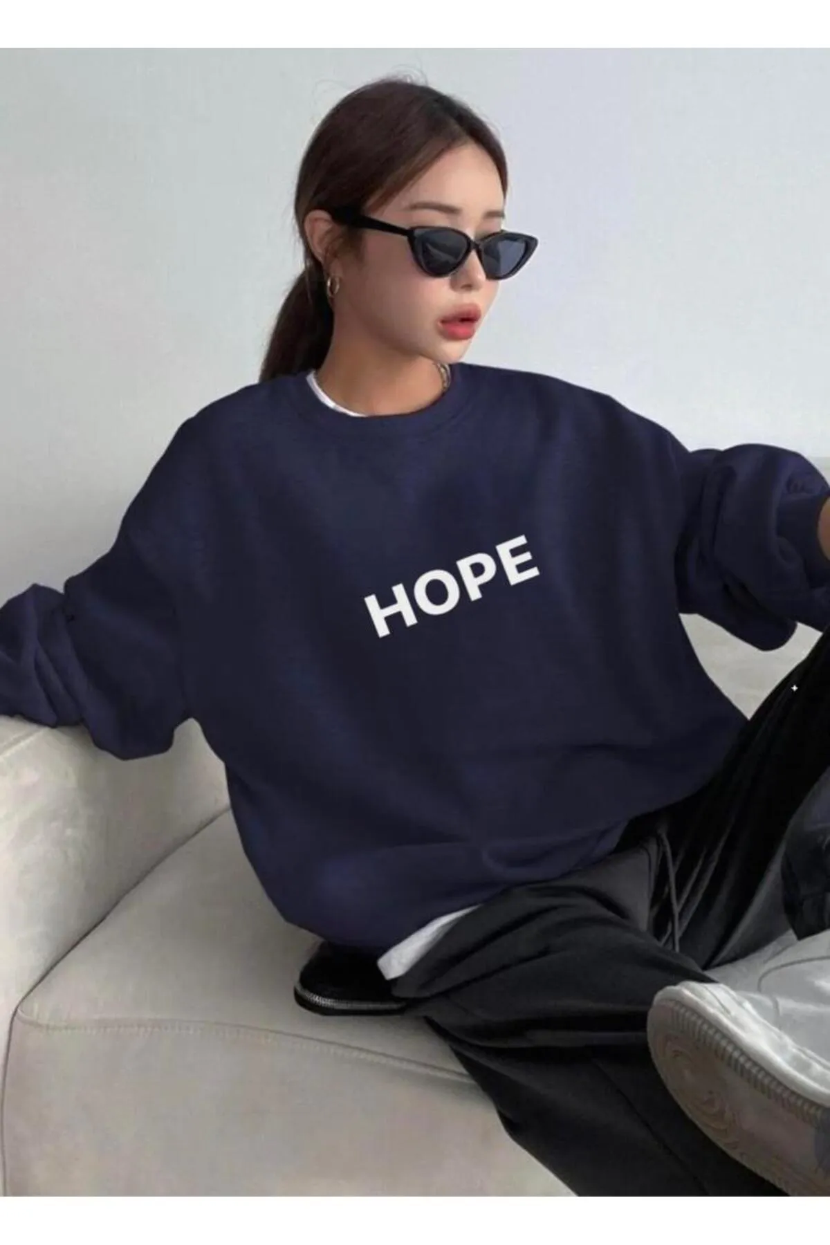 My Blog  Marineblaues bedrucktes Hope-Sweatshirt für Damen