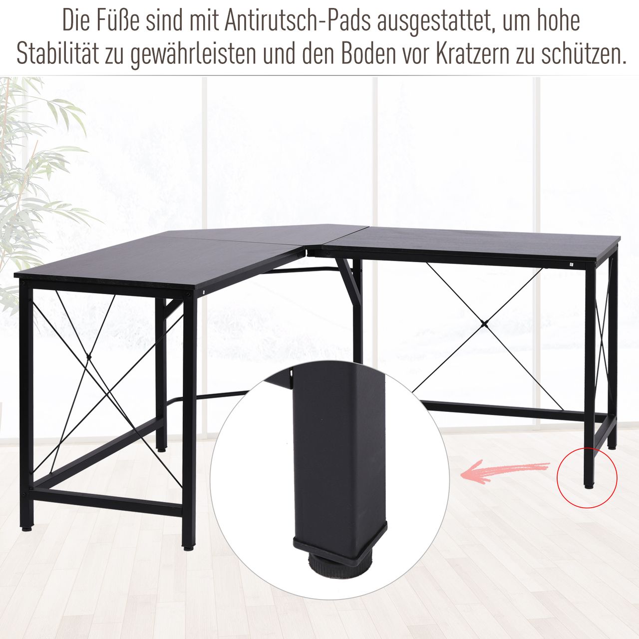 HOMCOM Computertisch L-Form Eckschreibtisch Winkelschreibtisch MDF Schwarz 150 x 150 x 76 cm