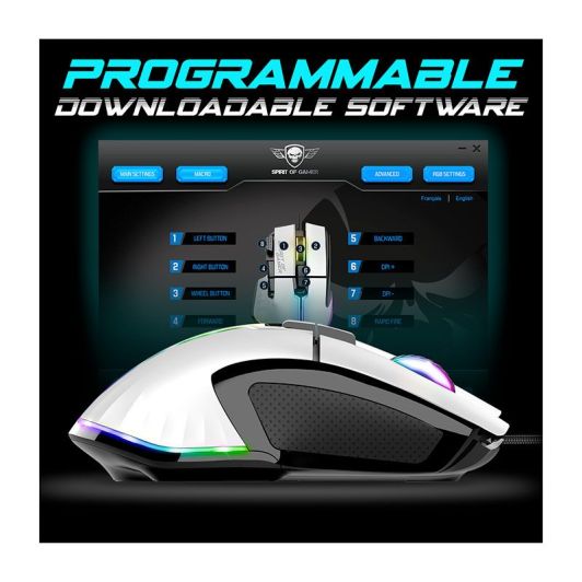 Mouse de gaming SPIRIT OF GAMER Alb – 12800 DPI / 8 Butoane Programabile / Rapid Fire