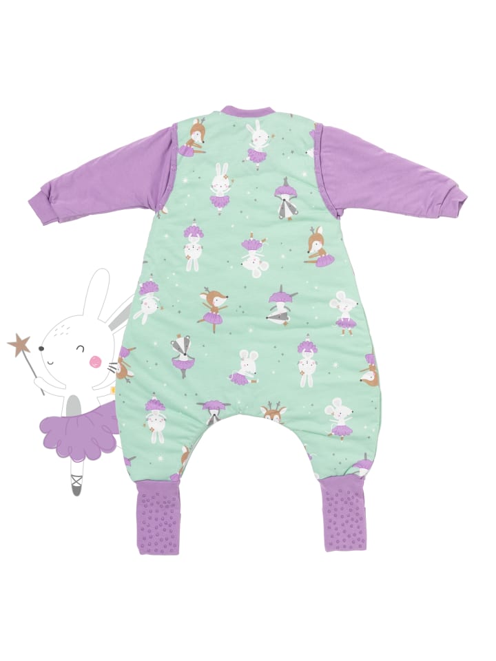 Schlummersack Schlafsack mit Füßen und umklappbaren Bündchen, 2.5 TOG in Mint-Lila günstig kaufen
