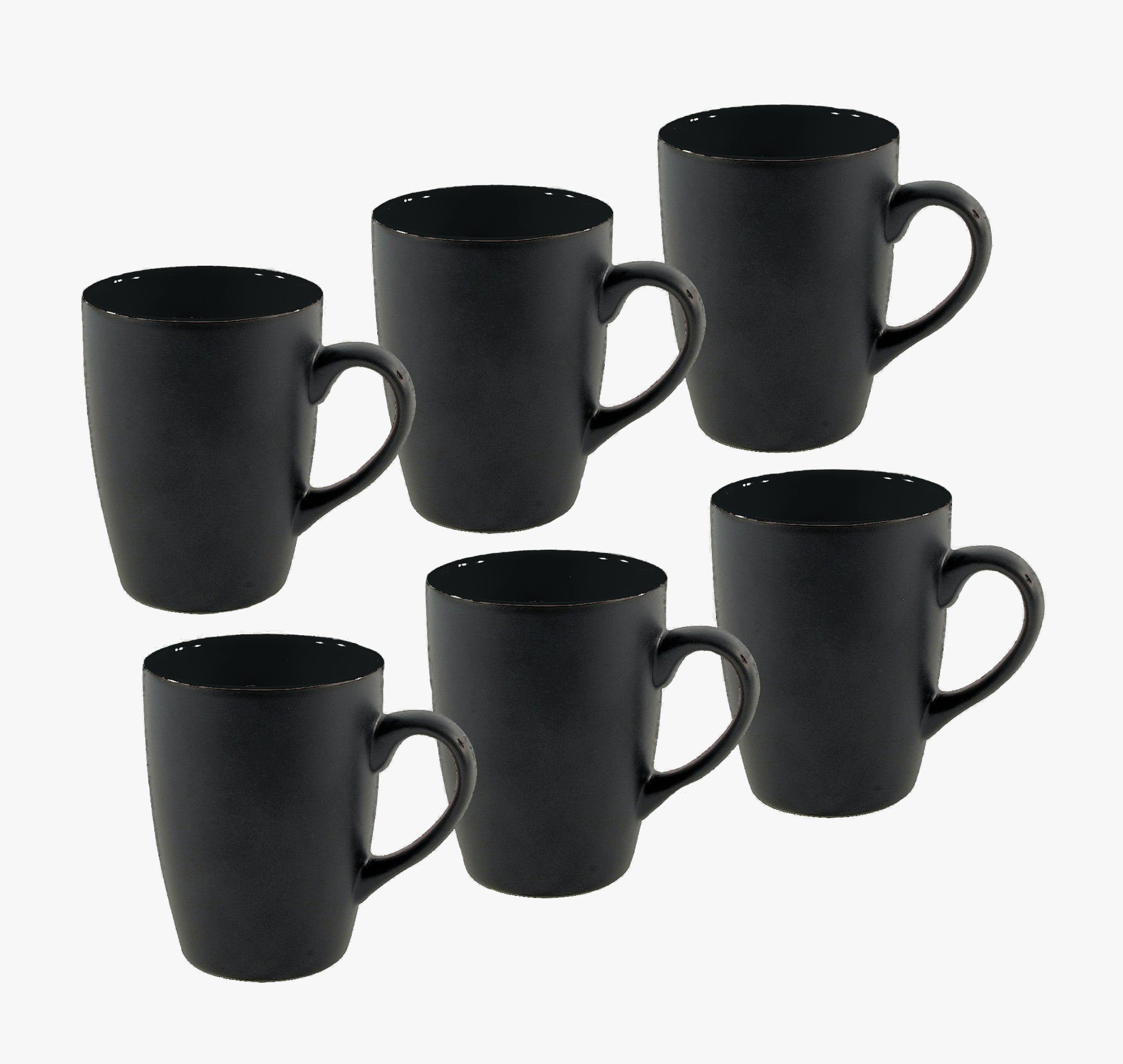 Spetebo Tasse Kaffeebecher in schwarz matt - 6er Set, Porzellan, Kaffee und Tee Tassen für ca. 340 ml