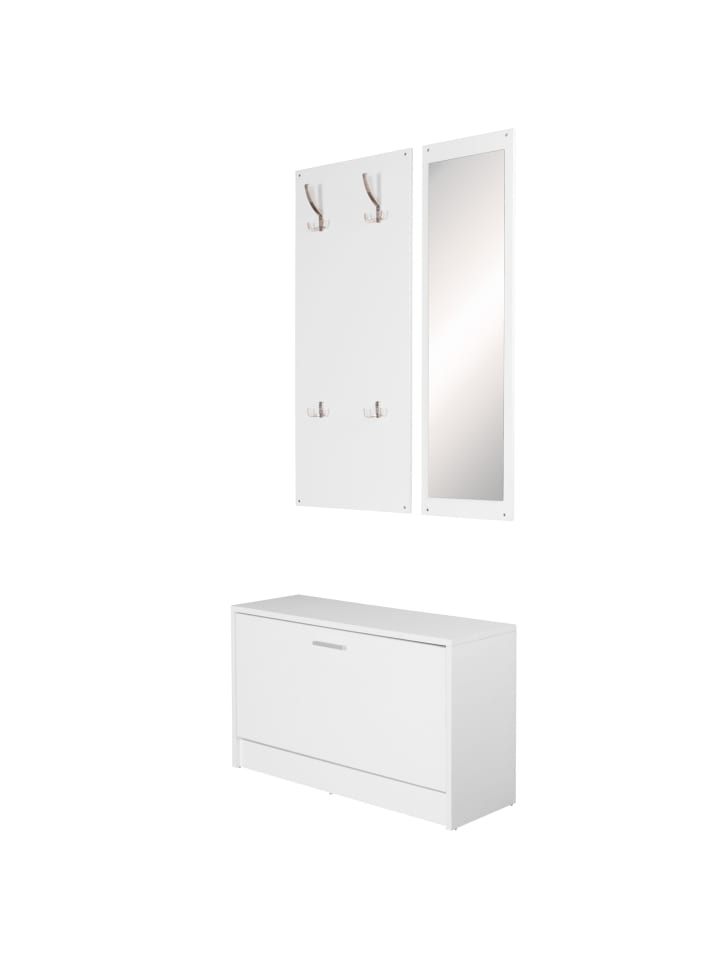 KADIMA DESIGN Wand-Garderobe SALERNO mit Spiegel & Schuhschrank Spanplatte weiß in Weiß günstig kaufen onesize
