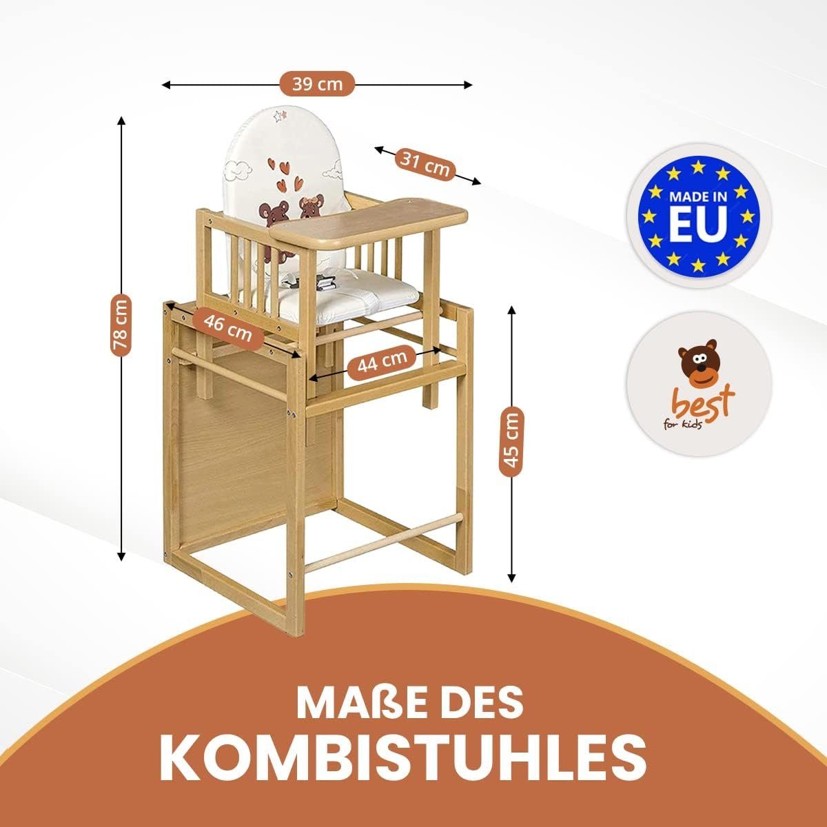Best for Kids Kombihochstuhl Victoria, leicht umbaubar zur Stuhl-Tisch-Kombination