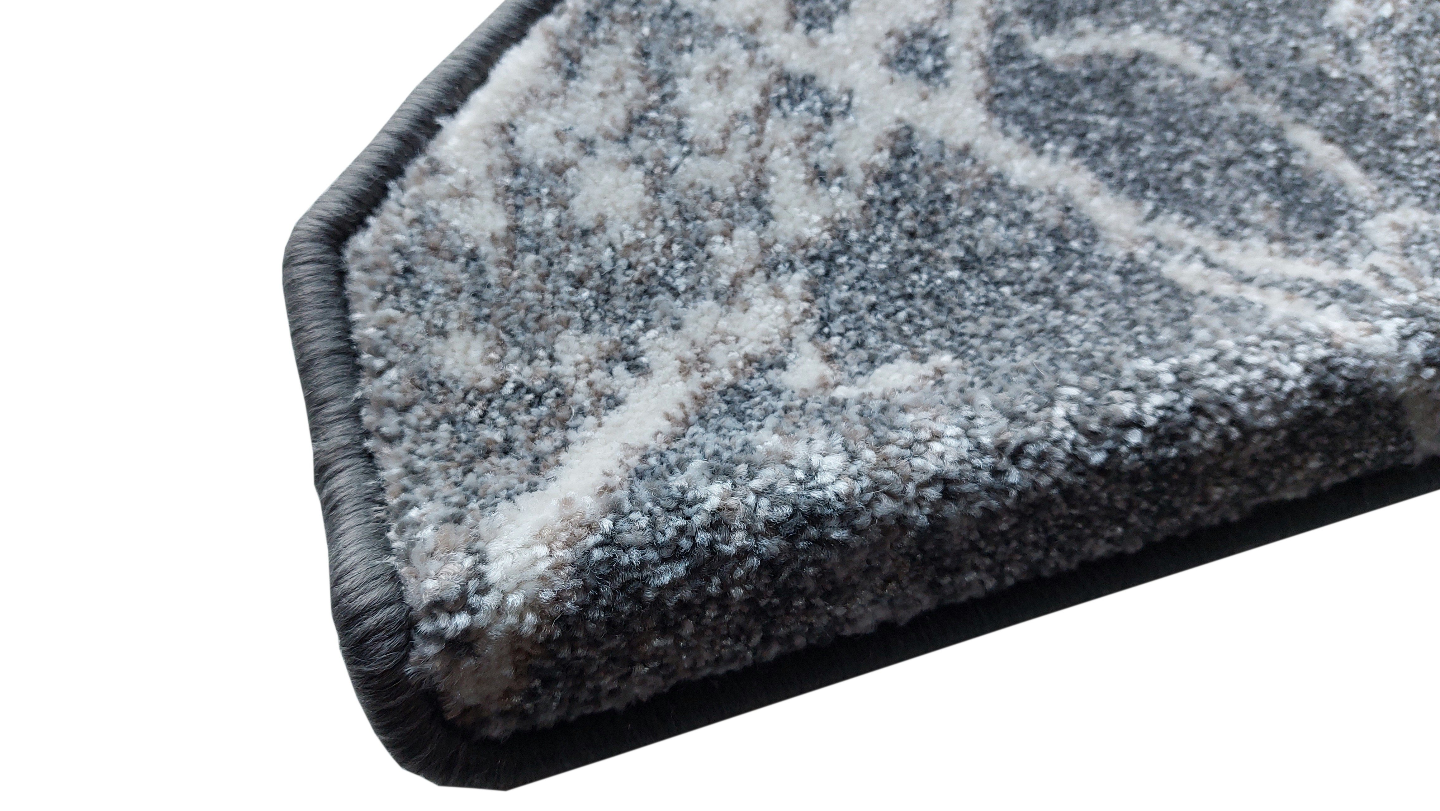 Stufenmatte SOFT, oKu-Tex, Halbrund, Stufenmatten Set 15 Stück, weicher Kurzflor, Marmoroptik, durchgemustert