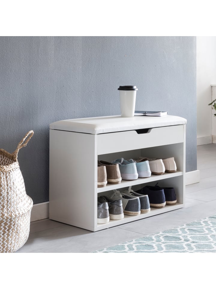 KADIMA DESIGN Schuhbank CIGNO mit Stauraum, gepolsterter Kunstlederbezug, Weiß/Sonoma in Weiß günstig kaufen onesize