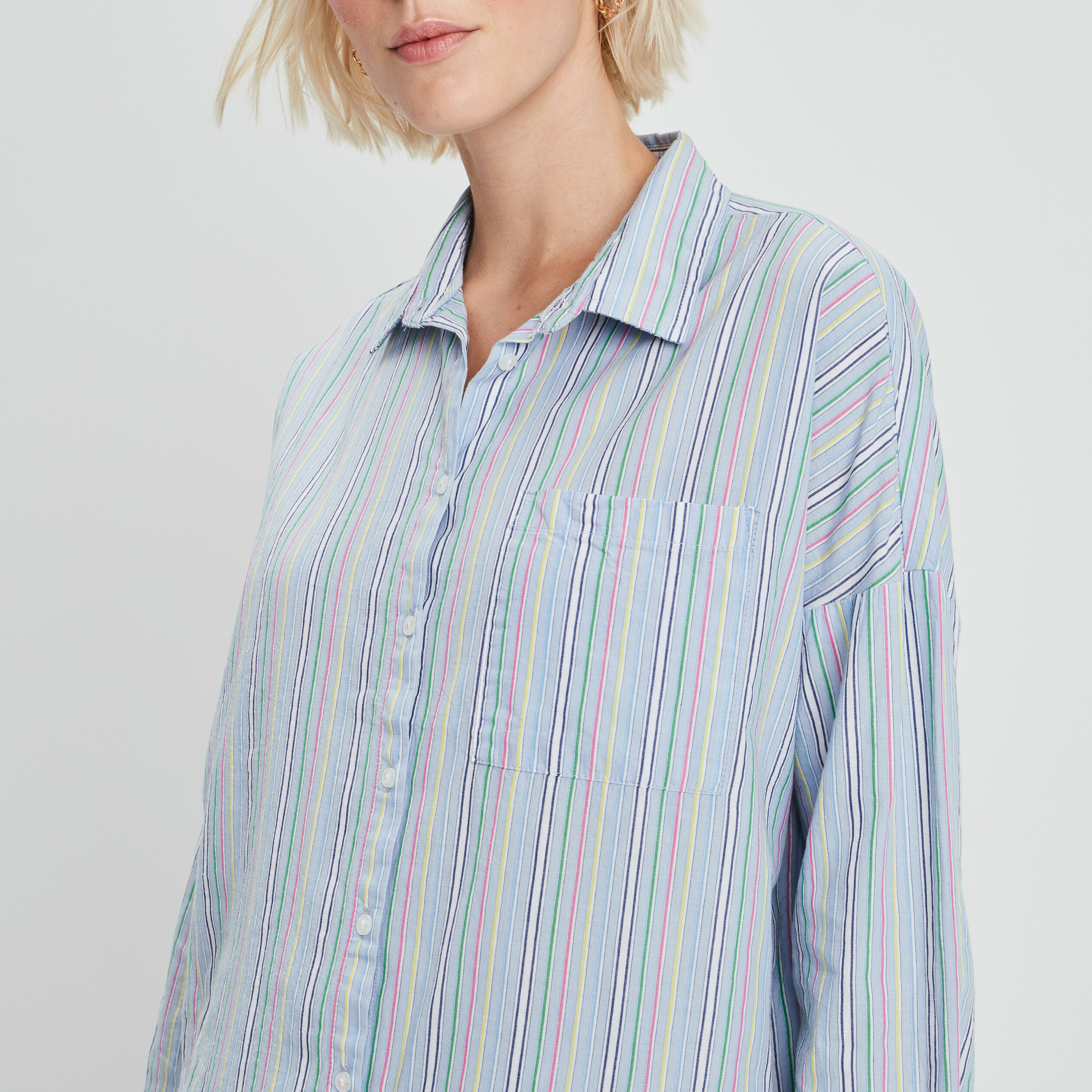 Chemise manches longues coupe droite bleu femme | La Halle