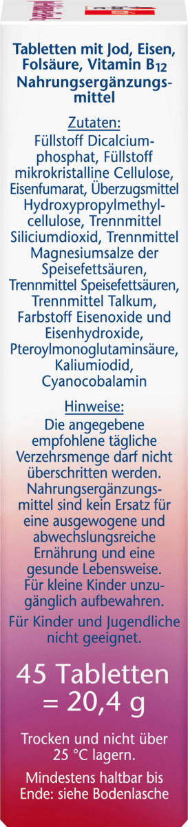 Jod + Folsäure + Eisen Tabletten 45 St., 20,4 g